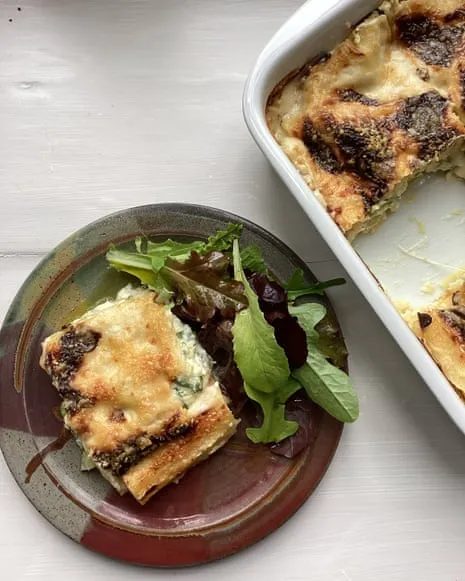 Rachel Roddy's Creation for Layered Pasta with Zucchini and A Trio of Cheeses